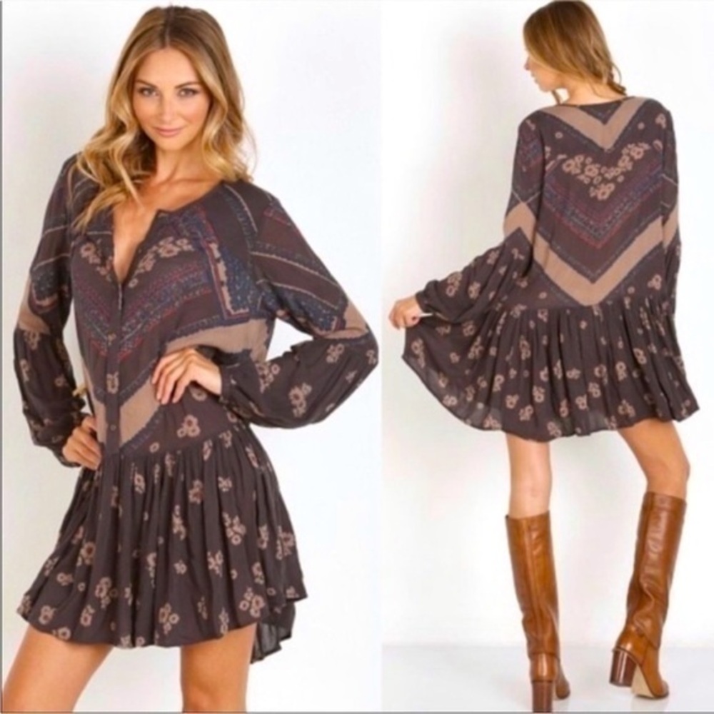 Free People From Your Heart Printed Dress in Midnight Combo Boho Flowy
